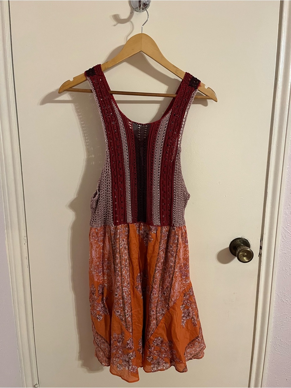 Free People Katie Crochet Bodice Orange Boho Mini Dress